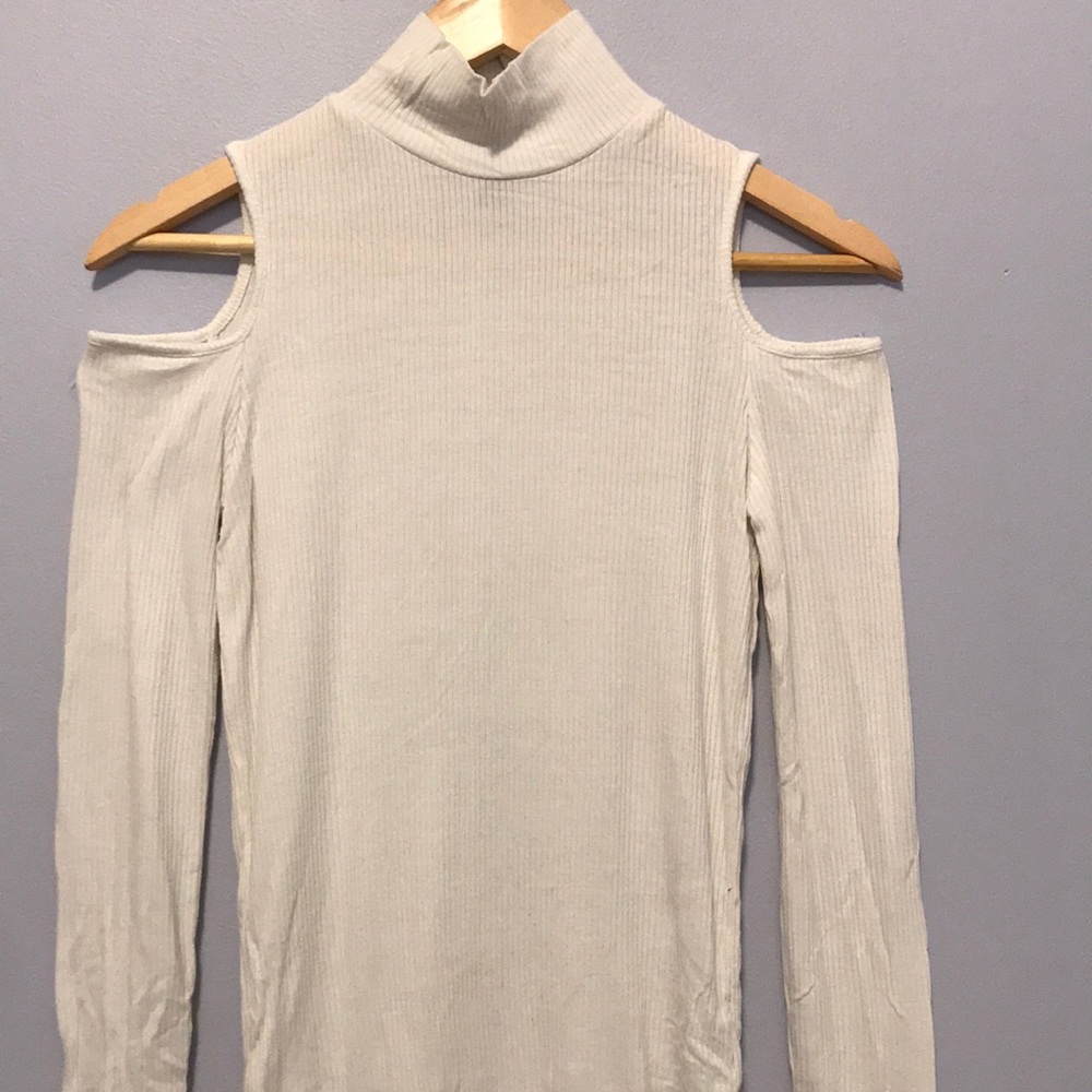 White long sleeve off the shoulder shirt